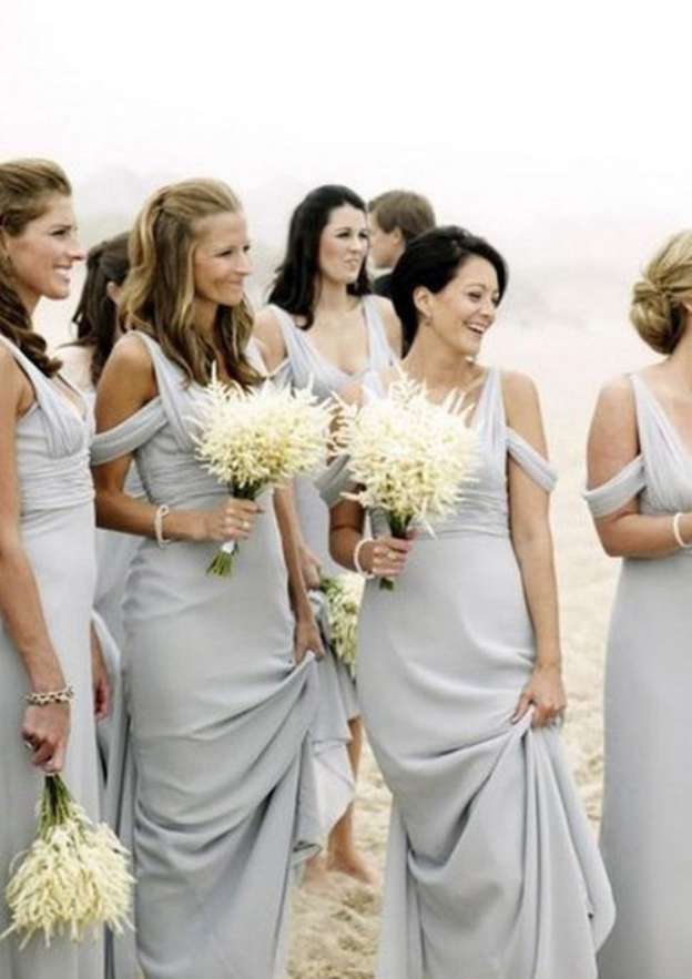 Floor-Length Chiffon Bridesmaid Dress, A-Line/Princess Style, V-Neck, Pleated BM bride