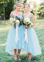 A-Line/Princess Tulle Bridesmaid Dress, Square Neck, Asymmetrical BM bride