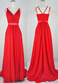 Sleeveless Chiffon Bridesmaid Dress, A-Line/Princess Style, V-Neck, Sweep Train BM bride