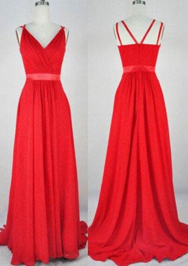 Sleeveless Chiffon Bridesmaid Dress, A-Line/Princess Style, V-Neck, Sweep Train BM bride