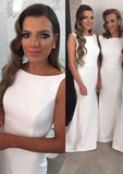 Sheath/Column Bateau Sweep Train Elastic Satin Bridesmaid Dress BM bride