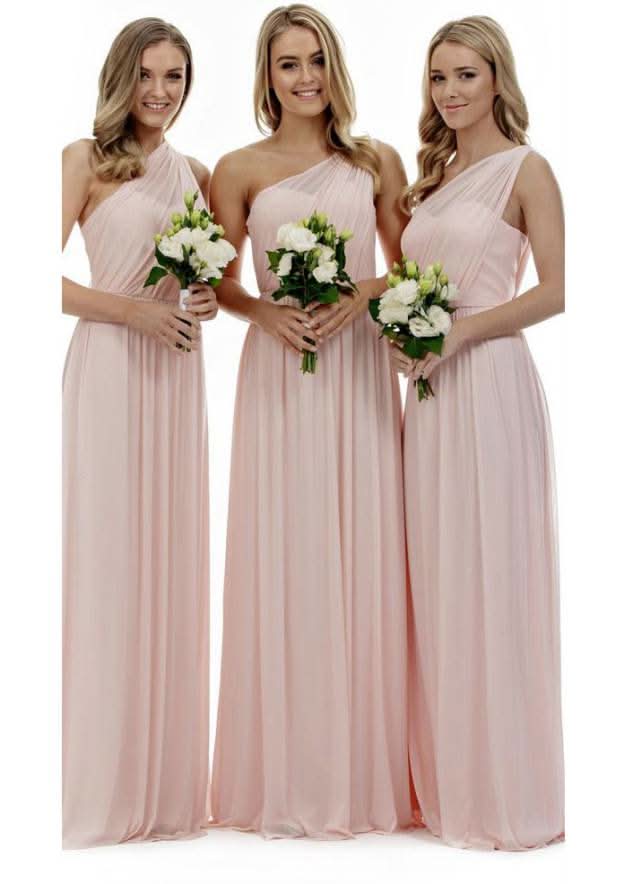 A-Line/Princess One-Shoulder Floor-Length Chiffon Bridesmaid Dress BM bride