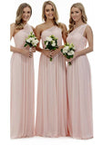 A-Line/Princess One-Shoulder Floor-Length Chiffon Bridesmaid Dress BM bride