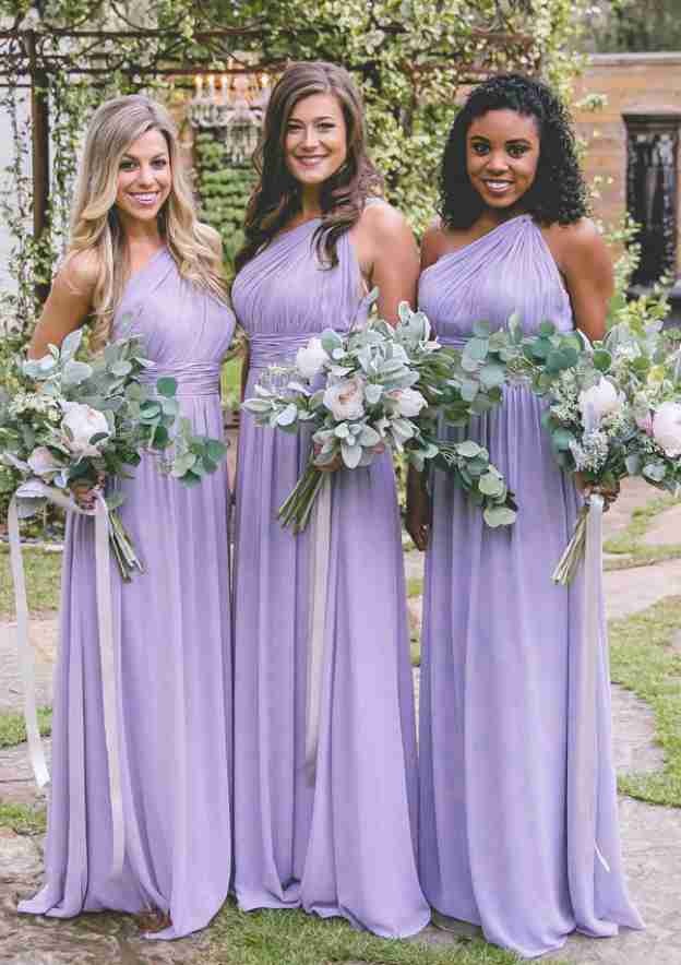 Floor-Length Chiffon Bridesmaid Dress, A-Line/Princess Style, One-Shoulder, With Pleats BM bride