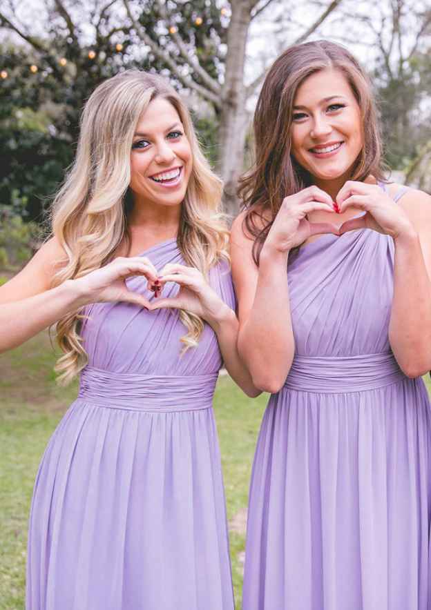 Floor-Length Chiffon Bridesmaid Dress, A-Line/Princess Style, One-Shoulder, With Pleats BM bride
