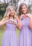 Floor-Length Chiffon Bridesmaid Dress, A-Line/Princess Style, One-Shoulder, With Pleats BM bride