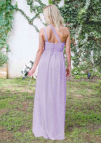 Floor-Length Chiffon Bridesmaid Dress, A-Line/Princess Style, One-Shoulder, With Pleats BM bride