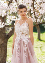 Appliqued A-Line Prom Dress with Bateau Neckline and Long Tulle Skirt BM bride