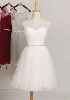 Tulle Bridesmaid Dress, A-Line/Princess Shape, Scoop Neck, Sleeveless, Knee-Length, With Beading BM bride