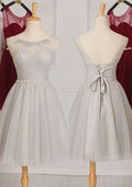 Tulle Bridesmaid Dress, A-Line/Princess Shape, Scoop Neck, Sleeveless, Knee-Length, With Beading BM bride