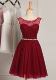 Tulle Bridesmaid Dress, A-Line/Princess Shape, Scoop Neck, Sleeveless, Knee-Length, With Beading BM bride