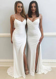 Sweep Train Jersey Prom Dress, Sheath/Column Style, Sweetheart Neck, Sleeveless, With Split And Pleats BM bride