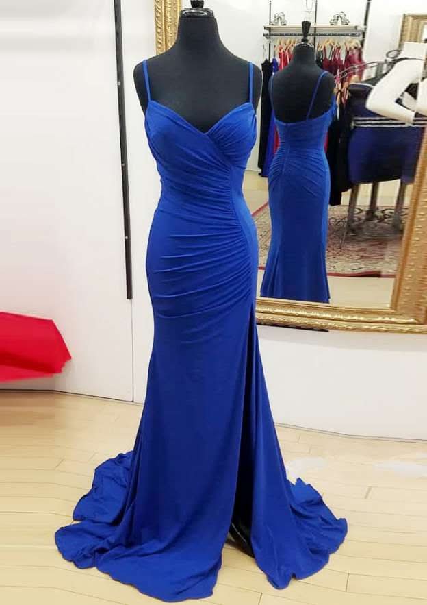 Sweep Train Jersey Prom Dress, Sheath/Column Style, Sweetheart Neck, Sleeveless, With Split And Pleats BM bride