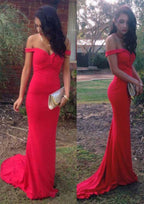 Chic Sheath/Column Sweetheart Sweep Train Jersey Prom Dress With Appliqued Details BM bride
