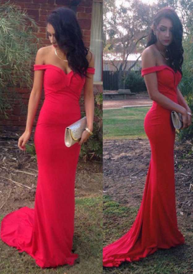 Chic Sheath/Column Sweetheart Sweep Train Jersey Prom Dress With Appliqued Details BM bride