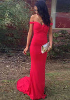 Chic Sheath/Column Sweetheart Sweep Train Jersey Prom Dress With Appliqued Details BM bride