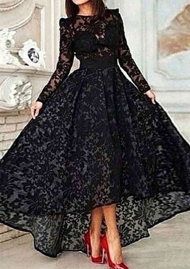 Elegant A-Line Full Sleeve Bateau Asymmetrical Lace Celebrity Dress With Sashes BM bride