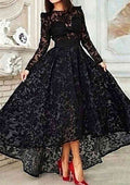 Elegant A-Line Full Sleeve Bateau Asymmetrical Lace Celebrity Dress With Sashes BM bride