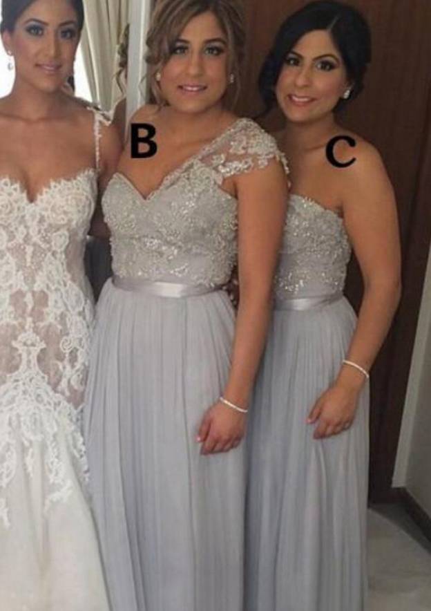 Floor-Length Chiffon Bridesmaid Dress, A-Line/Princess Style, Strapless, With Appliqued Waistband BM bride