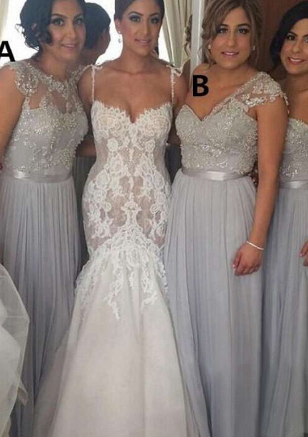Floor-Length Chiffon Bridesmaid Dress, A-Line/Princess Style, Strapless, With Appliqued Waistband BM bride