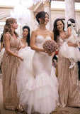 A-Line/Princess Floor-Length Sleeveless Sequined Bridesmaid Dress, V-Neck With Pleats BM bride