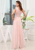 Floor-Length Chiffon Bridesmaid Dress, A-Line/Princess Style, One-Shoulder, Sleeveless, With Pleated Shoulder Flore BM bride