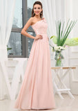 Floor-Length Chiffon Bridesmaid Dress, A-Line/Princess Style, One-Shoulder, Sleeveless, With Pleated Shoulder Flore BM bride