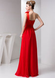 Floor-Length Chiffon Bridesmaid Dress, A-Line/Princess Style, One-Shoulder, Sleeveless, With Pleated Shoulder Flower BM bride