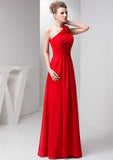 Floor-Length Chiffon Bridesmaid Dress, A-Line/Princess Style, One-Shoulder, Sleeveless, With Pleated Shoulder Flower BM bride