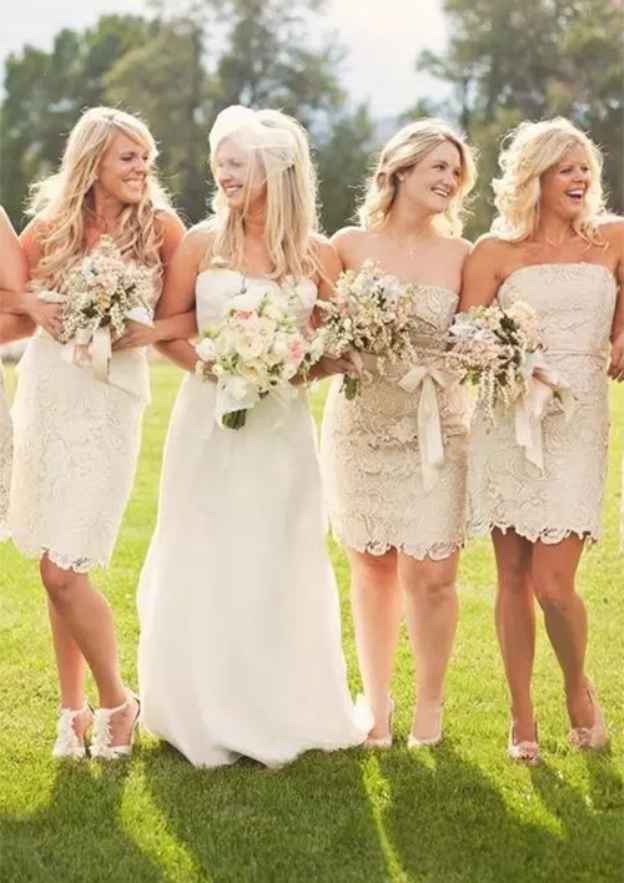 Short/Mini Lace Bridesmaid Dress, Sheath/Column Shape, Strapless, Sleeveless BM bride