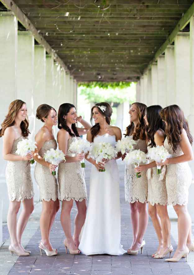 Short/Mini Lace Bridesmaid Dress, Sheath/Column Shape, Strapless, Sleeveless BM bride