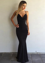 Stunning Jersey Sweep Train Trumpet/Mermaid Sleeveless V-Neck Dress With Crossed Straps BM bride