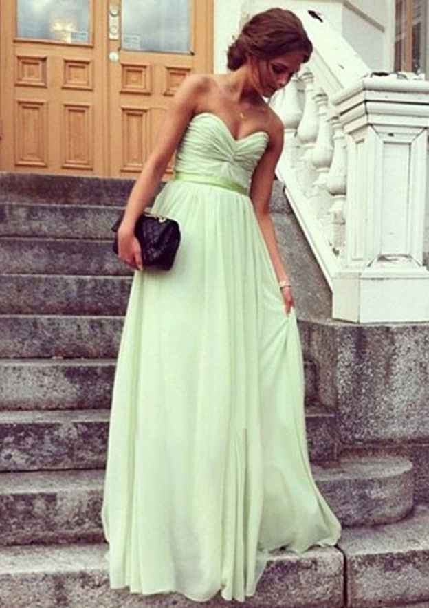 Floor-Length Chiffon Prom Dress, A-Line/Princess Cut, Sweetheart Neck, Sleeveless, With Pleats BM bride