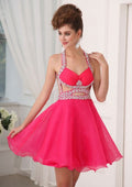 Radiant A-Line Halter Sleeveless Mini Organza Homecoming Dress With Crystal BM bride