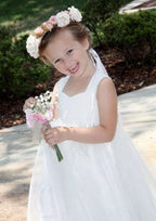 Elegant Tulle Square Neckline Tea-Length A-line Flower Girl Dress with Bandage BM bride