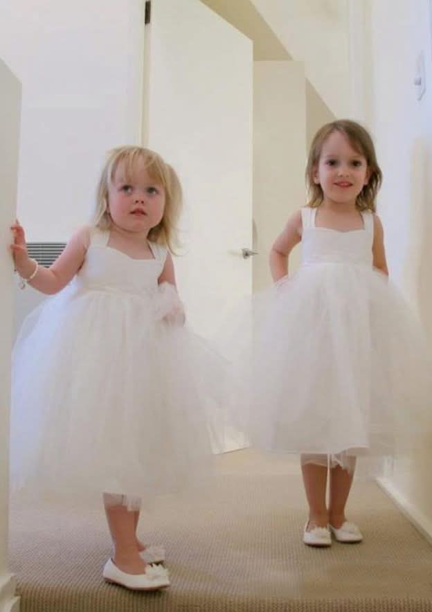 Elegant Tulle Square Neckline Tea-Length A-line Flower Girl Dress with Bandage BM bride