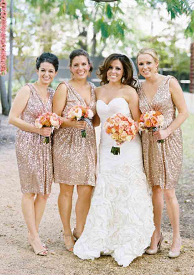 Knee-Length Sequined Bridesmaid Dress, A-Line/Princess Shape, V-Neck, Sleeveless BM bride