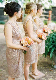 Knee-Length Sequined Bridesmaid Dress, A-Line/Princess Shape, V-Neck, Sleeveless BM bride