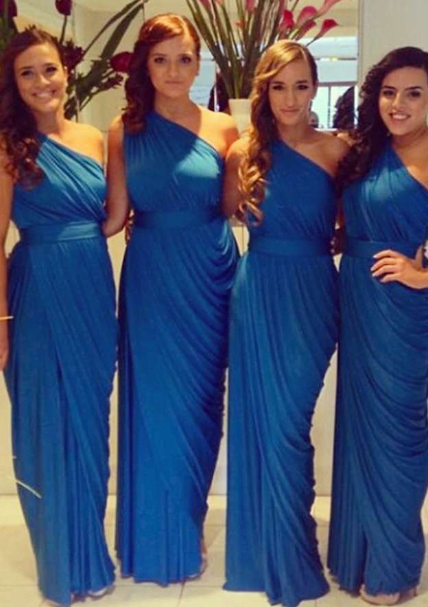 Floor-Length Chiffon Bridesmaid Dress, A-Line/Princess Style, One-Shoulder, Sleeveless, With Pleats BM bride