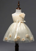 Pretty Tulle Bateau Neck Knee-Length A-line Flower Girl Dress with Appliqued BM bride