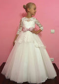Stylish Tulle Bateau Neck Floor-Length A-line Flower Girl Dress with Bandage BM bride