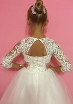 Stylish Tulle Bateau Neck Floor-Length A-line Flower Girl Dress with Bandage BM bride