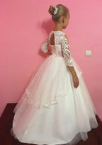 Stylish Tulle Bateau Neck Floor-Length A-line Flower Girl Dress with Bandage BM bride