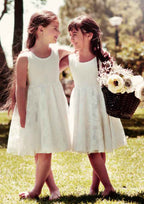 Lovely Lace Bateau Neck Knee-Length A-line Flower Girl Dress with Pleating BM bride