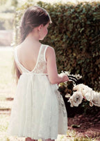 Lovely Lace Bateau Neck Knee-Length A-line Flower Girl Dress with Pleating BM bride