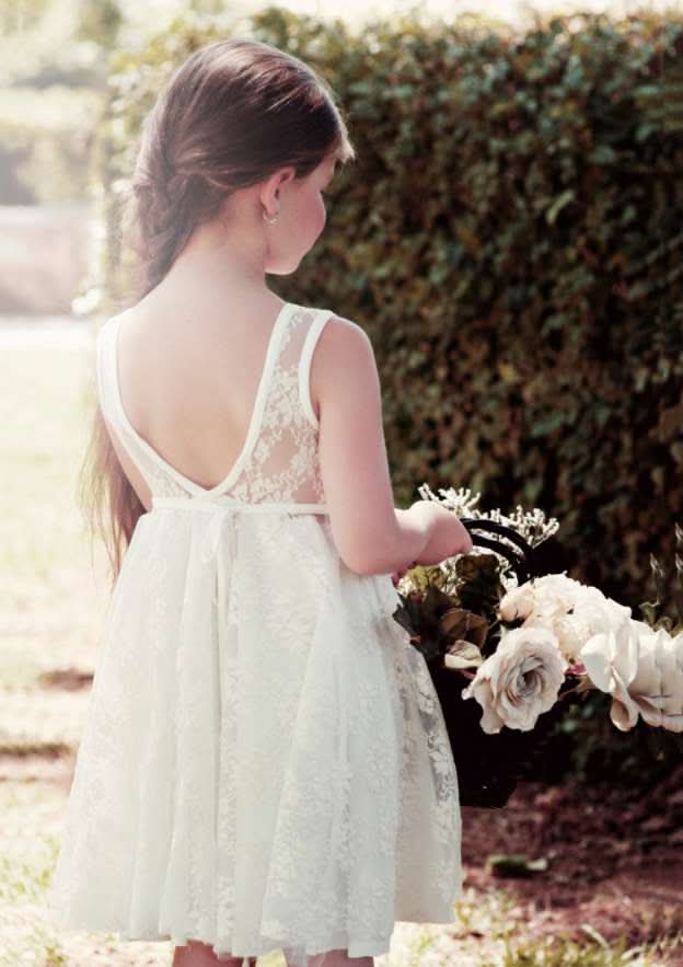 Lovely Lace Bateau Neck Knee-Length A-line Flower Girl Dress with Pleating BM bride