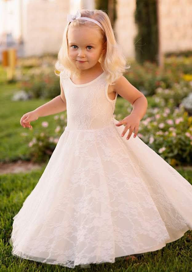 Lovely Lace Bateau Neck Knee-Length A-line Flower Girl Dress with Pleating BM bride
