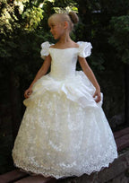 Elegant Lace Bateau Neck Floor-Length Ball Gown Flower Girl Dress with Ruffles BM bride