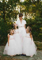 Charming Tulle Bateau Neck Ankle-Length A-line Flower Girl Dress with Waistband BM bride