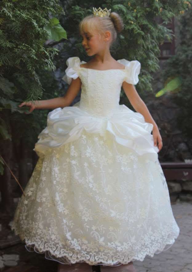 Elegant Lace Bateau Neck Floor-Length Ball Gown Flower Girl Dress with Ruffles BM bride